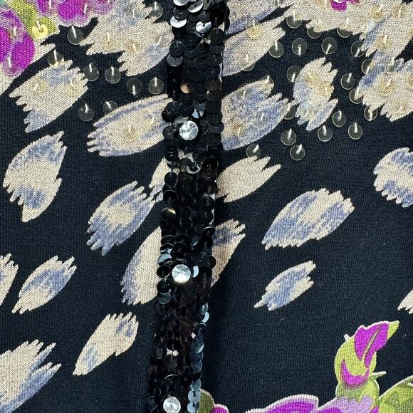 Chico's Black Silk Blend Sequin Floral Button Up Cardigan Sweater Artsy 1 Med - Picture 4 of 10